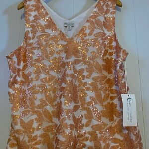 Chico's Orange Sequin Floral Blouse